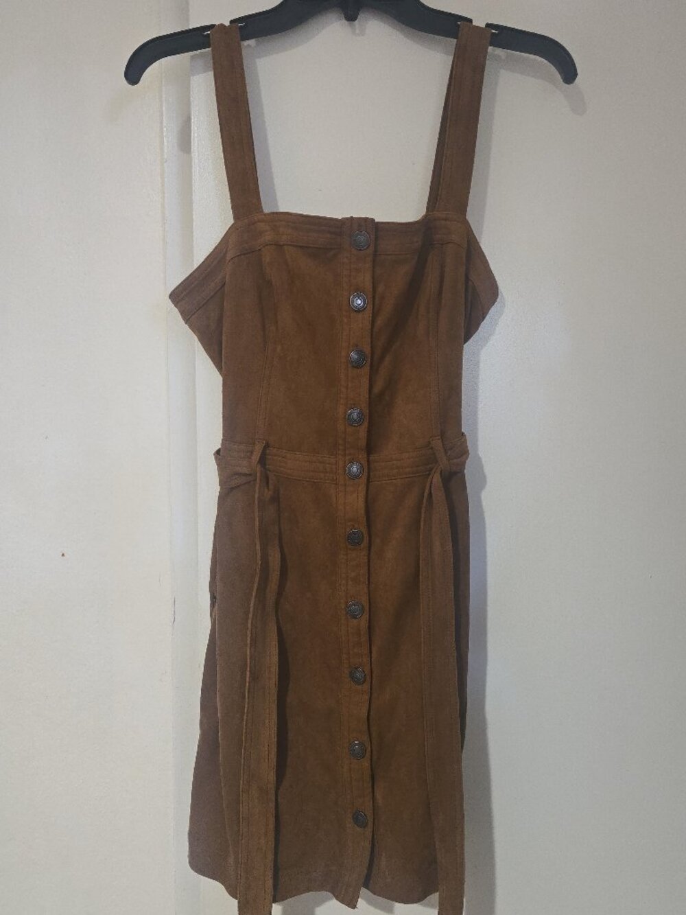 Abercrombie & Fitch Faux Suede Button Front Overall Jumper Mini Dress Brown M